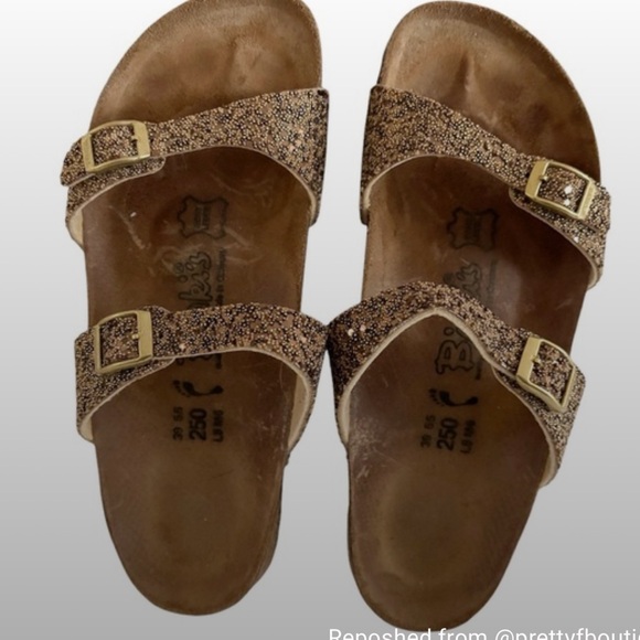 Birkenstock Birkis Sydney Gold Glitter Finish Sandals - Picture 8 of 8